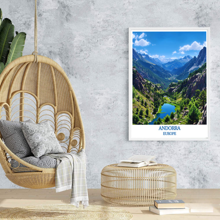 Vibrant mountain greens and clear sky blues lend a timeless feel to this Valley of Madriu-Perafita-Claror Andorra travel print. Browse archival framed, unframed, and canvas options at MapYourDreams for galleries.