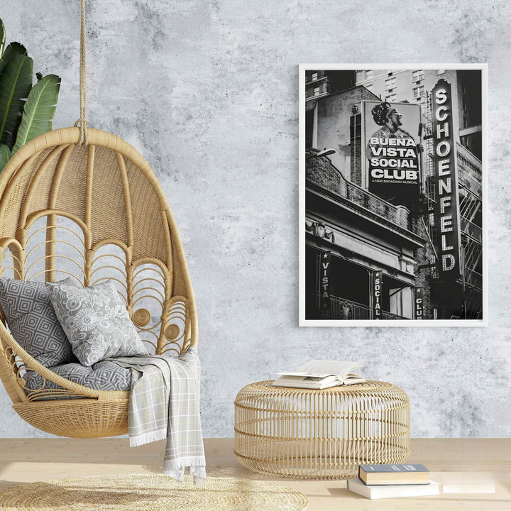 Dramatic New York urban photography poster of the Gerald Schoenfeld Theatre in Midtown Manhattan featuring high contrast shadows and light, offered at MapYourDreams with options for unframed paper prints, gallery-quality stretched canvas, or custom frame finishes for interior spaces.