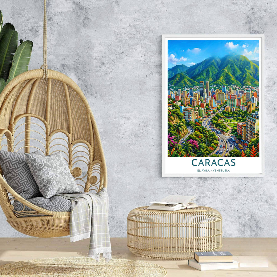 High-quality urban landscape print bringing tropical floral charm, bright sunshine, and mountain energy into home interiors. An exclusive from MapYourDreams, you can select your preferred style from borderless paper prints, custom wooden framing, or gallery canvas wraps.