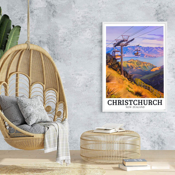 Deep purple mountain ridges and glowing Port Hills slopes overlooking Lake Ellesmere lend depth to this ChristChurch travel print. Browse archival framed, unframed, and canvas options at MapYourDreams.