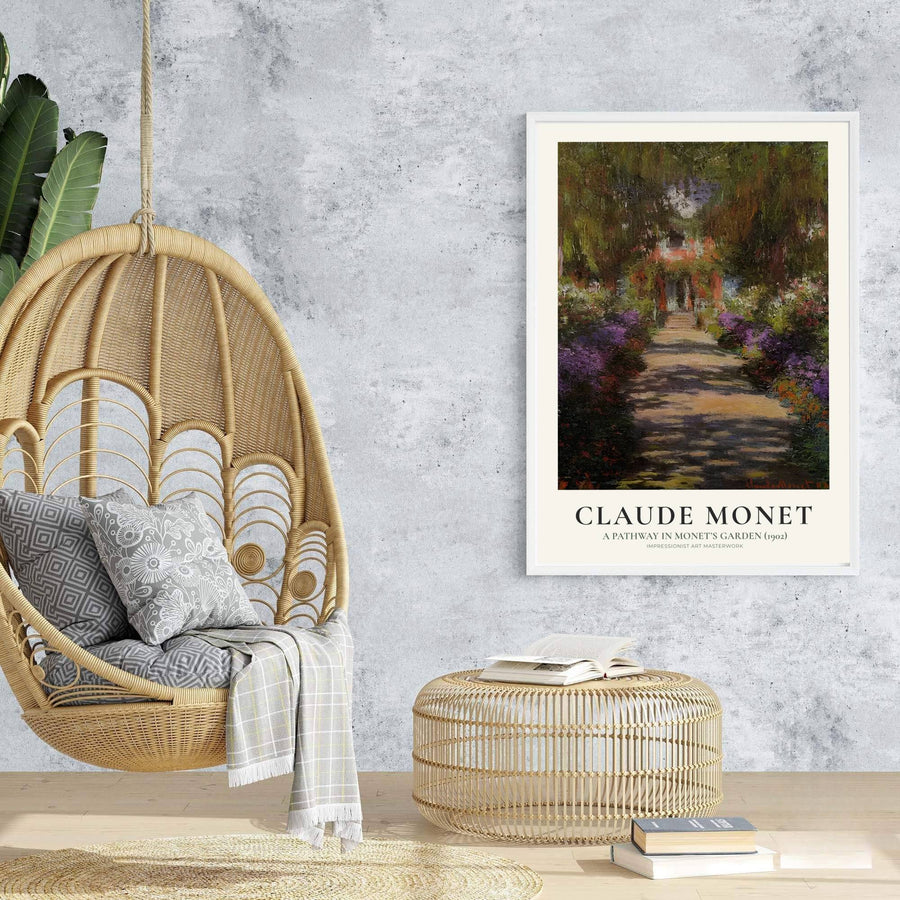 Bringing a touch of classical grace to architectural interiors, this harmonious exhibition piece in the form of an A Pathway In Monets Garden 1902 poster turns historic French countryside views into fine art. Offered by MapYourDreams, you can personalize your layout using unframed paper art print styles, elegant framed setups, or textured gallery canvas wraps.