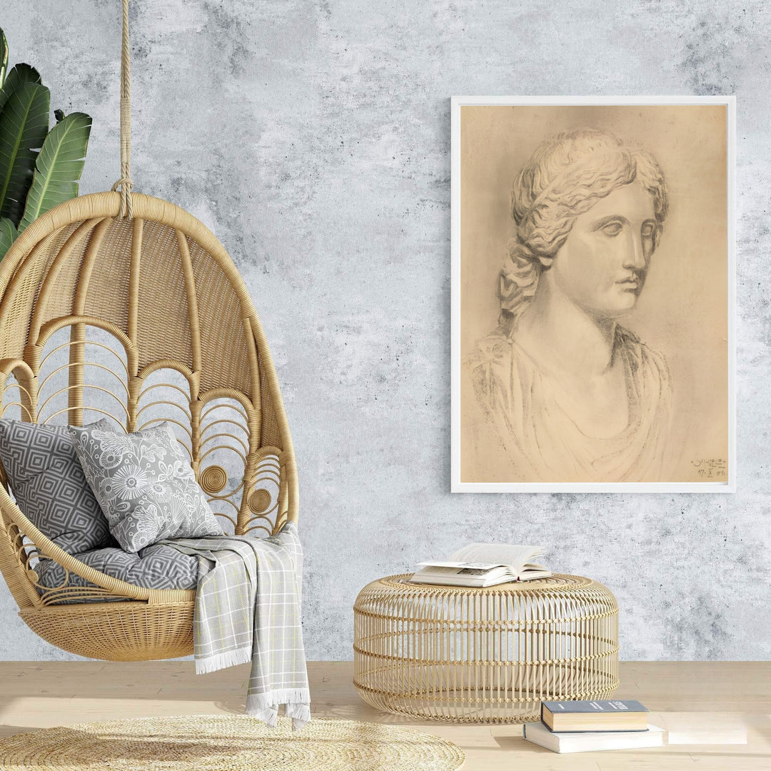 Vintage Austrian academic sketch poster print of Egon Schiele Antique Bust 1906 from Leopold Museum Vienna rendered in sepia tones. Browse archival framed wall art, unframed poster prints, and stretched gallery canvas options at MapYourDreams for expressive home decor.