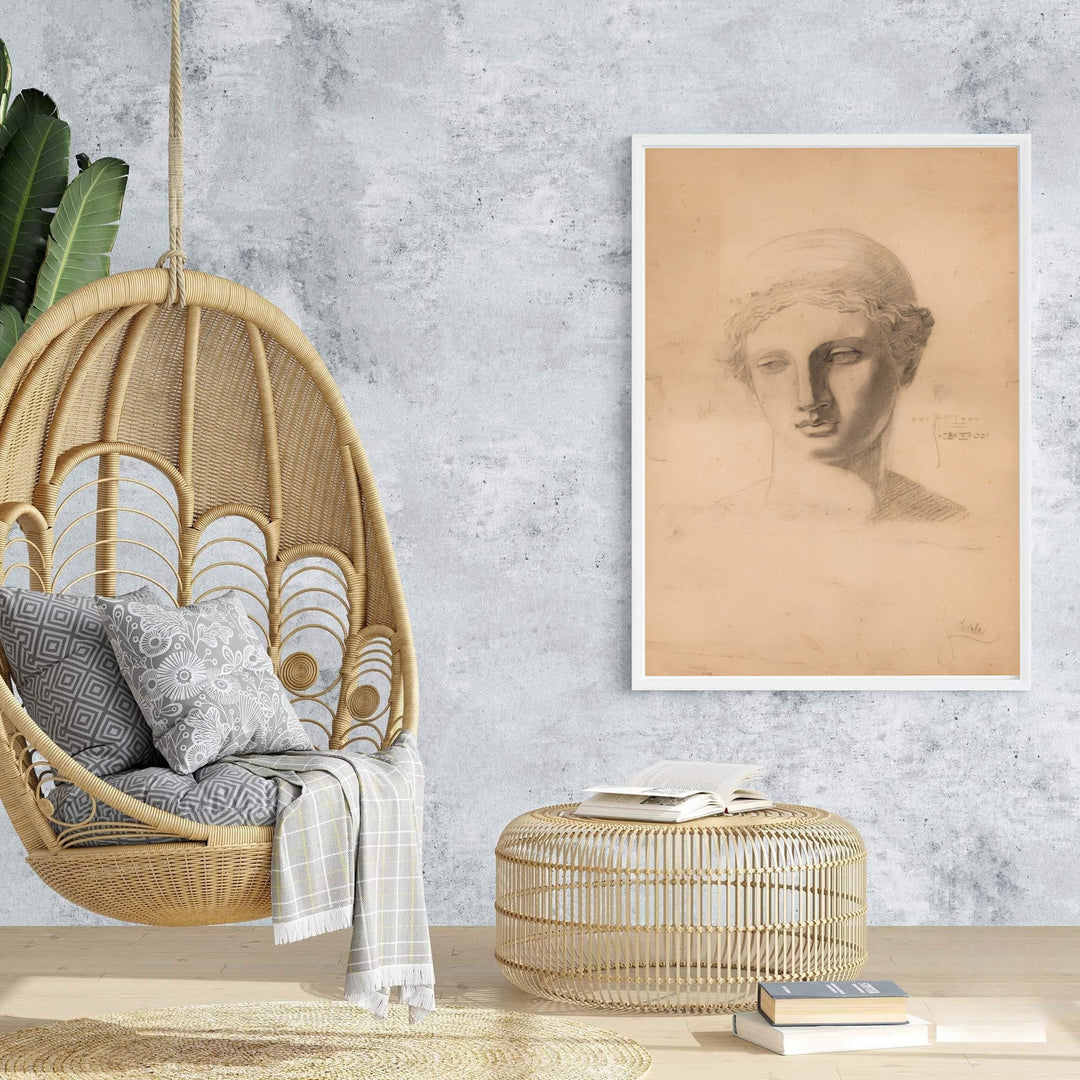 Vintage Austrian academic sketch poster print of Egon Schiele Antique Head Study 1905 from Leopold Museum Vienna rendered in sepia tones. Browse archival framed wall art, unframed poster prints, and stretched gallery canvas options at MapYourDreams for expressive home decor.