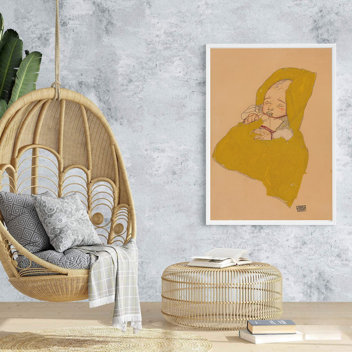 Vintage Austrian Expressionist poster print of Egon Schiele Infant On A Changing Pad 1915 from Leopold Museum Vienna rendered in soft gouache tones. Browse archival framed wall art, unframed poster prints, and stretched gallery canvas options at MapYourDreams for expressive home decor.