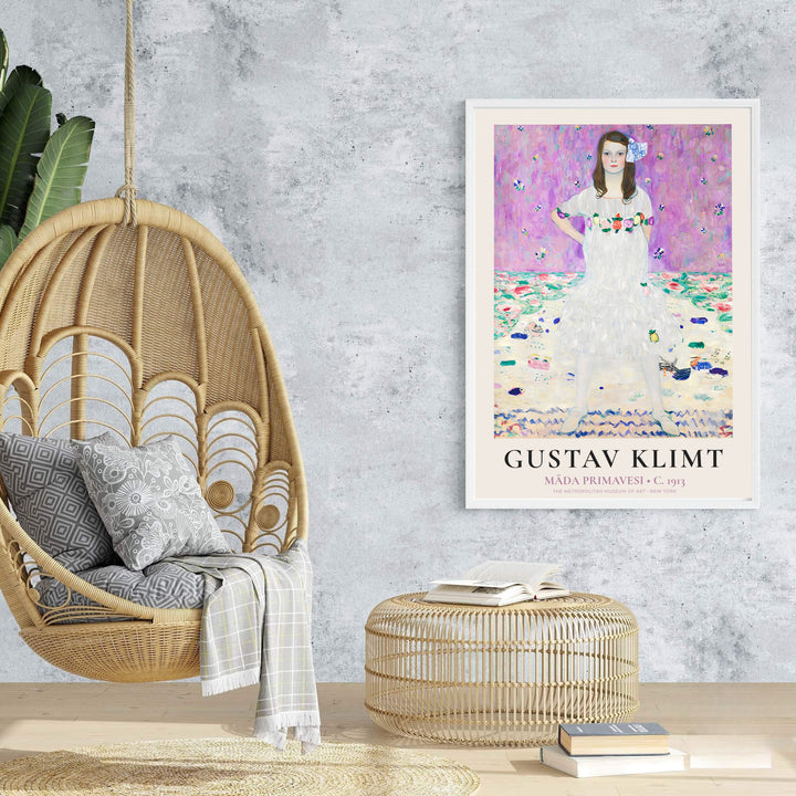 Vintage Klimt portrait poster print of Gustav Klimt Mada Primavesi 1913 rendered in soft lavender hues from The Metropolitan Museum of Art in New York. Browse archival framed wall art, unframed poster prints, and stretched gallery canvas options at MapYourDreams for boho and eclectic themes.