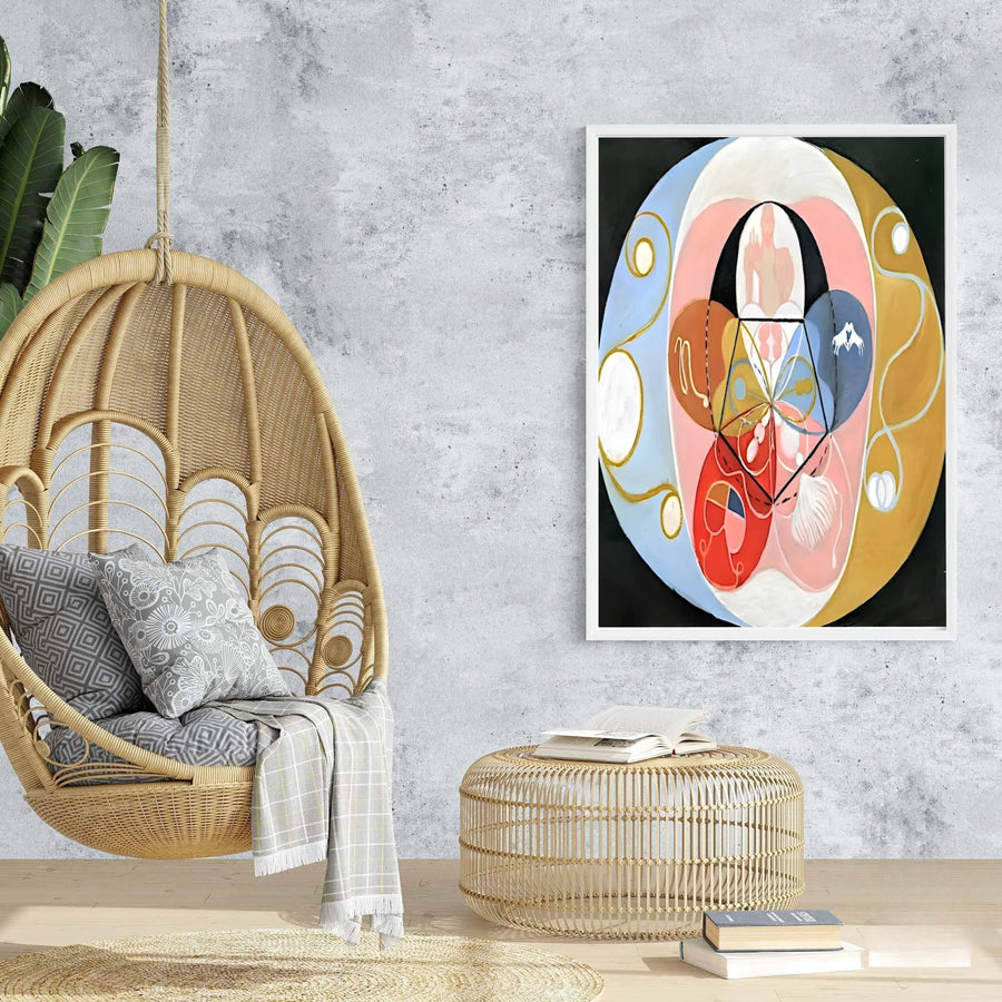 Bringing a touch of avant-garde grace to architectural interiors, this harmonious Hilma af Klint Evolution No 14 wall decor turns structural spiritual studies into high-end wall art. Offered by MapYourDreams, this artwork is available in flexible options including unframed paper, custom wooden frames, and gallery canvas wraps.