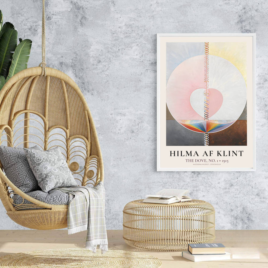 Bringing a touch of avant-garde grace to architectural interiors, this harmonious Moderna Museet exhibition piece in the form of The Dove No 1 1915 by Hilma af Klint turns spiritual studies into fine art. Offered by MapYourDreams, this artwork is available in flexible options including unframed paper, custom wooden frames, and gallery canvas wraps.