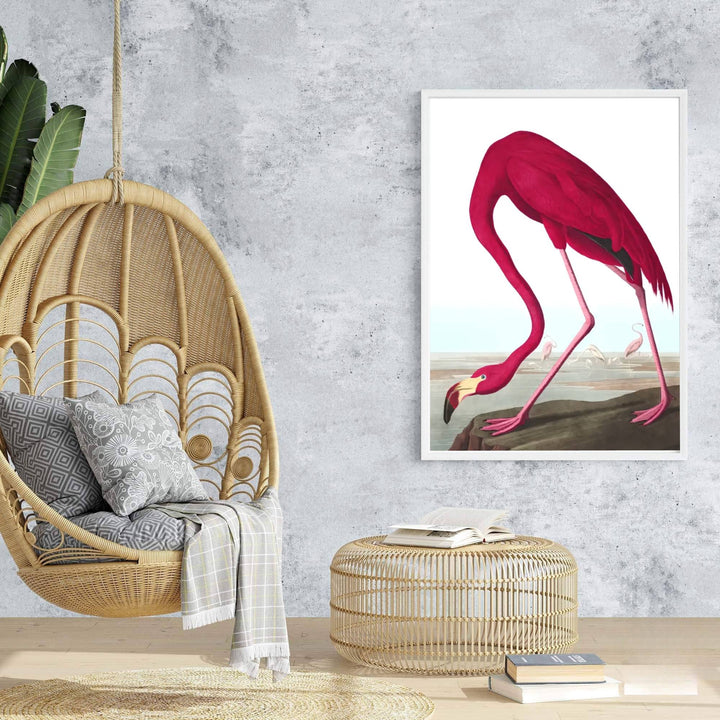 Bringing a touch of classical grace to architectural interiors, this harmonious exhibition piece in the form of an American Flamingo 1838 poster turns natural history drawings into fine art. Offered by MapYourDreams, you can personalize your layout using unframed paper art print styles, elegant framed setups, or textured gallery canvas wraps.
