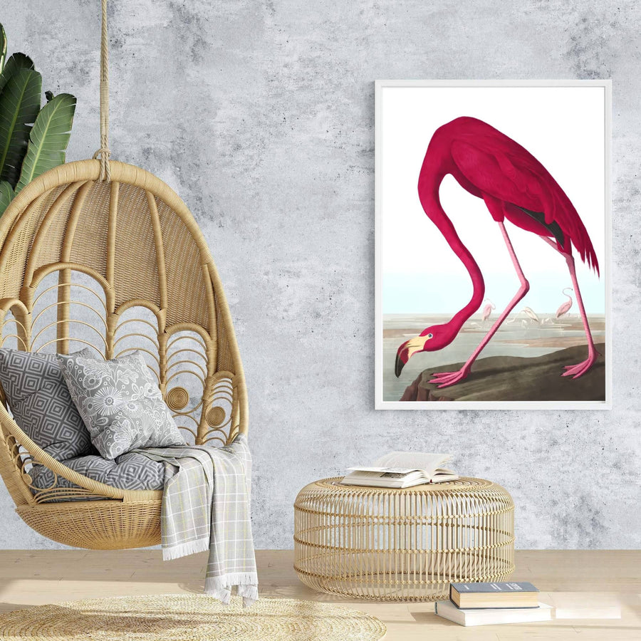Bringing a touch of classical grace to architectural interiors, this harmonious exhibition piece in the form of an American Flamingo 1838 poster turns natural history drawings into fine art. Offered by MapYourDreams, you can personalize your layout using unframed paper art print styles, elegant framed setups, or textured gallery canvas wraps.