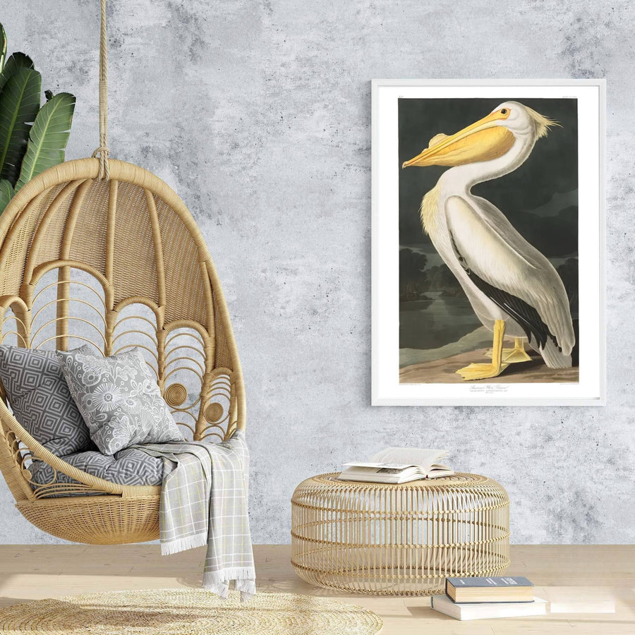 Bringing a touch of classical grace to architectural interiors, this harmonious exhibition piece in the form of an American White Pelican 1838 poster turns natural history drawings into fine art. Offered by MapYourDreams, you can personalize your layout using unframed paper art print styles, elegant framed setups, or textured gallery canvas wraps.