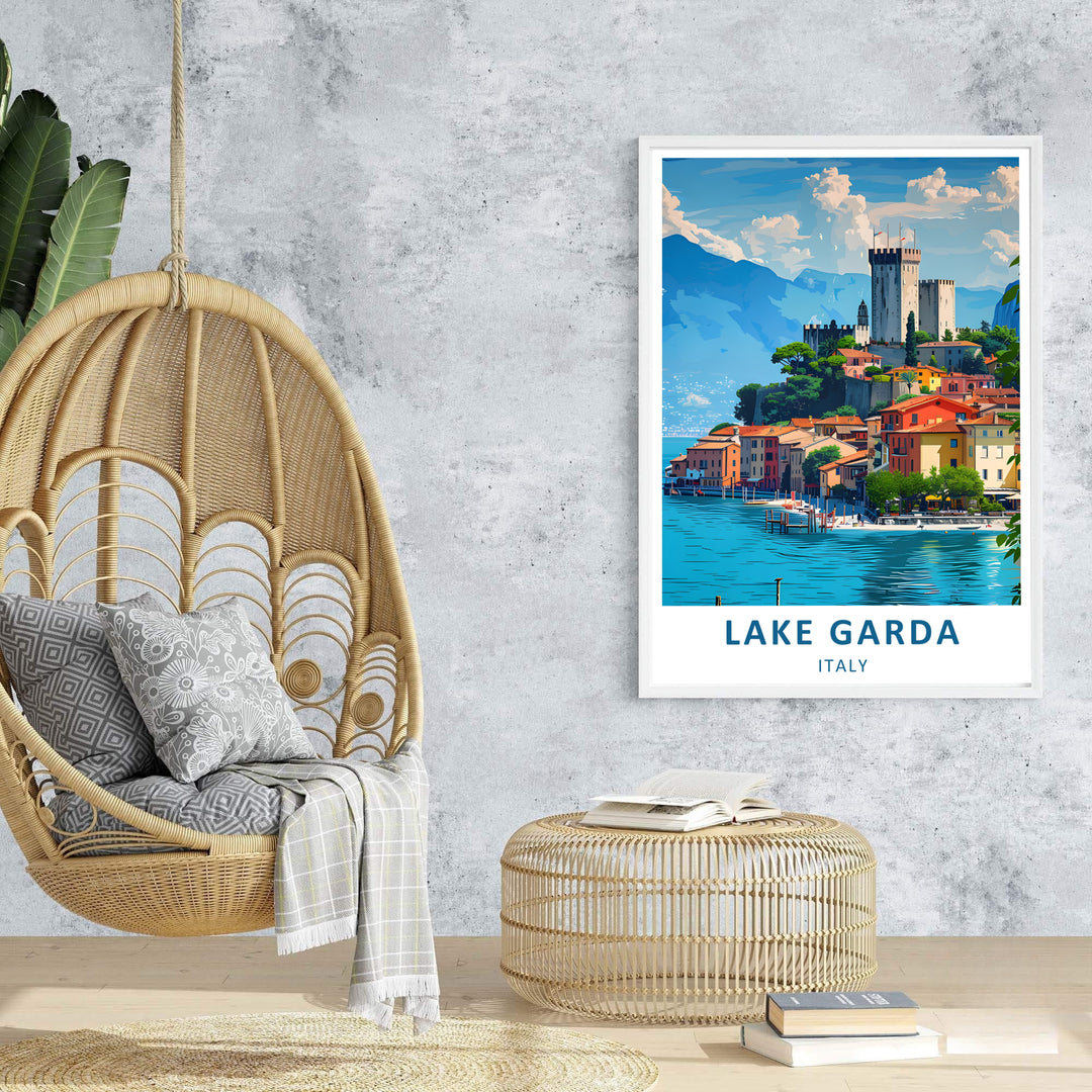 Lake Garda Italy Travel Poster | Malcesine Castle Wall Art
