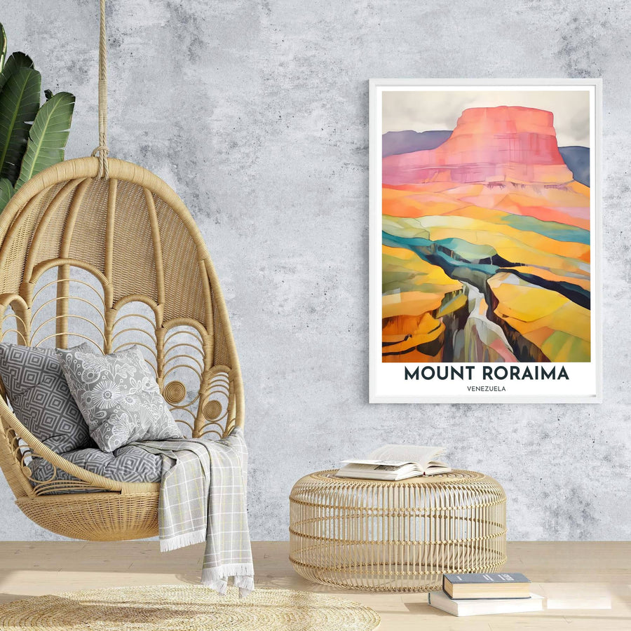 High-quality landscape print bringing abstract color blocking, tepui majesty, and wilderness wonder into home interiors. An exclusive from MapYourDreams, you can select your preferred style from borderless paper prints, custom wooden framing, or gallery canvas wraps.