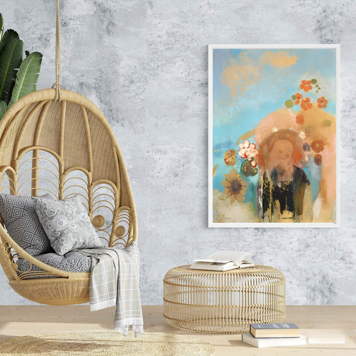 Classical Symbolist print of Evocation Of Roussel by Odilon Redon, showcasing soft pastel textures and cheerful color harmony. MapYourDreams presents this artwork in multiple versatile presentations including unframed paper posters, custom frames, and canvas wraps.