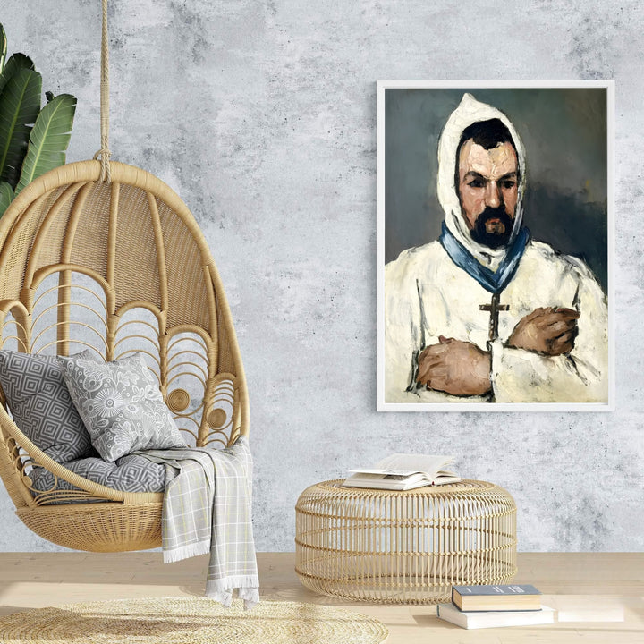 Vintage Post-Impressionism poster print of Paul Cezanne Uncle Dominique As A Monk 1866 rendered with stark white tones in Aix-en-Provence France. Browse archival framed wall art, unframed poster prints, and stretched gallery canvas options at MapYourDreams for classic themes.