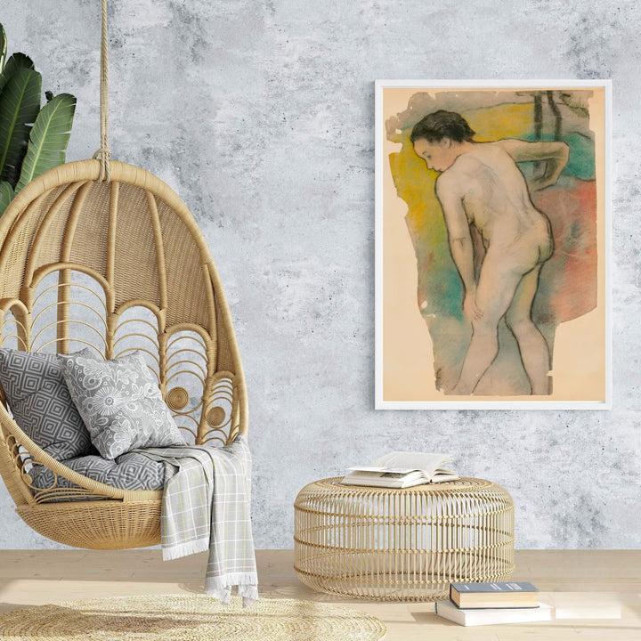 Vintage bather poster print of Paul Gauguin Breton Bather 1886 rendered with fluid contour lines in Pont-Aven, Brittany, France. Browse archival framed wall art, unframed poster prints, and stretched gallery canvas options at MapYourDreams for classic decor themes.