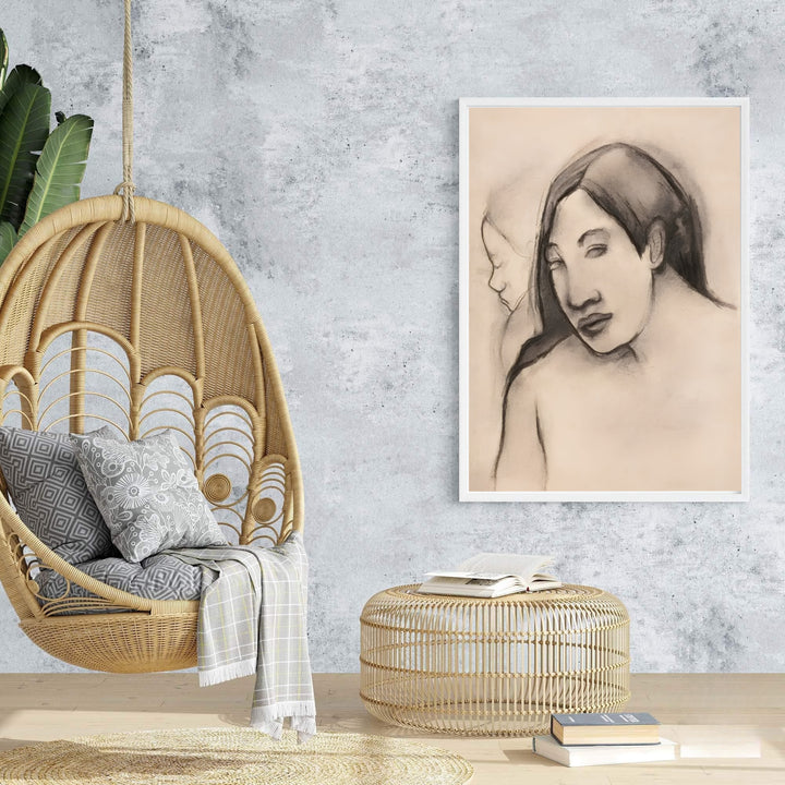 Vintage Gauguin poster print of Paul Gauguin Heads Of Tahitian Women 1891 rendered in charcoal style in Tahiti, French Polynesia. Browse archival framed wall art, unframed poster prints, and stretched gallery canvas options at MapYourDreams for vintage decor themes.