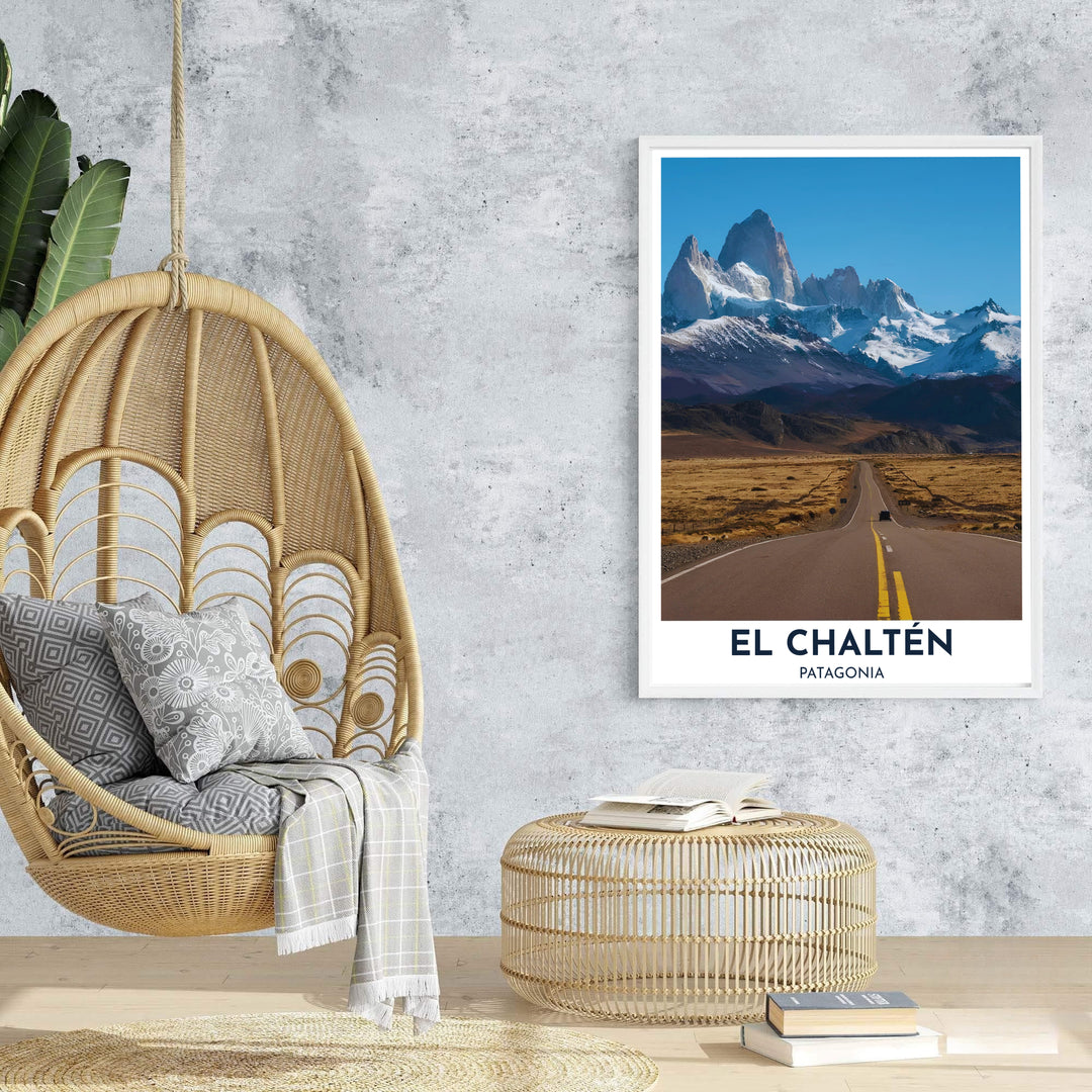 Highlighting the raw beauty and open roads of Argentina, this El Chaltén poster adds adventurous character to any room, supplied by MapYourDreams across multiple options including fine art paper, custom frames, and stretched canvas.