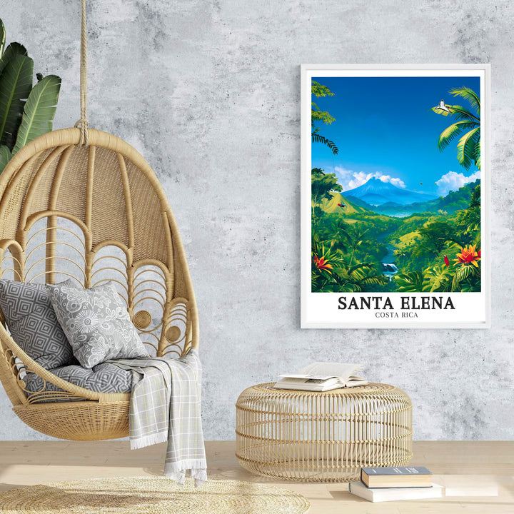 Vibrant blue skies and deep green valley depths leading toward Arenal Volcano in Santa Elena lend depth to this print. Browse archival framed, unframed, and canvas options at MapYourDreams.