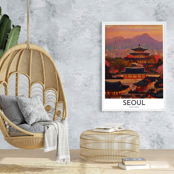 High-definition painterly art print illustrating Seoul South Korea&