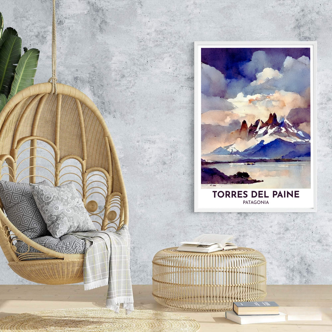 Highlighting the raw beauty and impressionistic color of Patagonia, this Torres del Paine poster adds soothing character to any room, supplied by MapYourDreams across multiple options including fine art paper, custom frames, and stretched canvas.