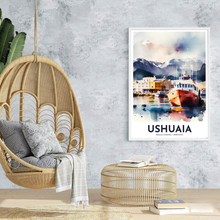 Highlighting the raw nautical charm and quiet beauty of Southern Argentina, this Ushuaia port poster adds maritime elegance to any room, supplied by MapYourDreams across multiple options including fine art paper, custom frames, and stretched canvas.