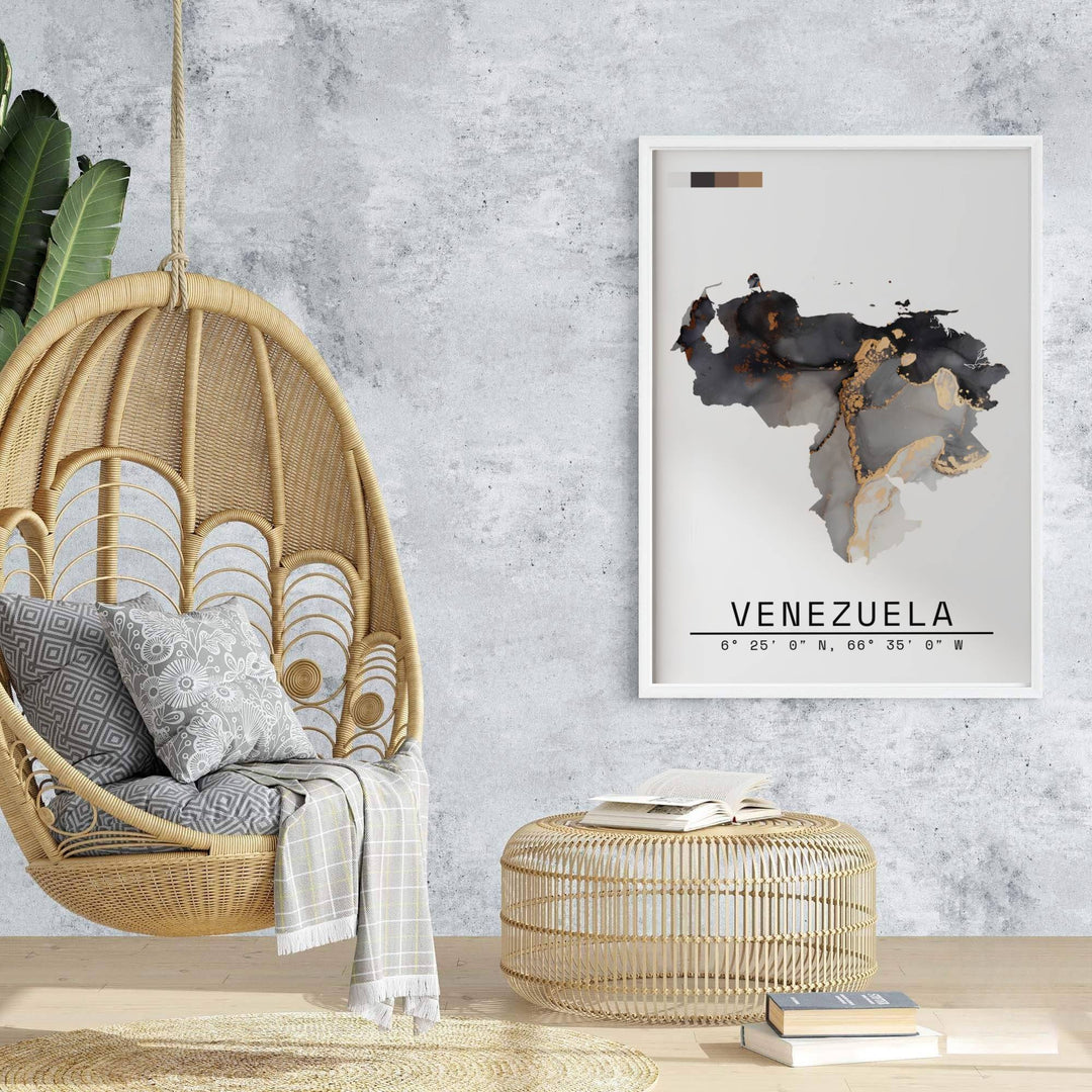 High-quality abstract map print bringing metallic elegance, organic fluid texture, and geographic pride into home interiors. An exclusive from MapYourDreams, you can select your preferred style from borderless paper prints, custom wooden framing, or gallery canvas wraps.