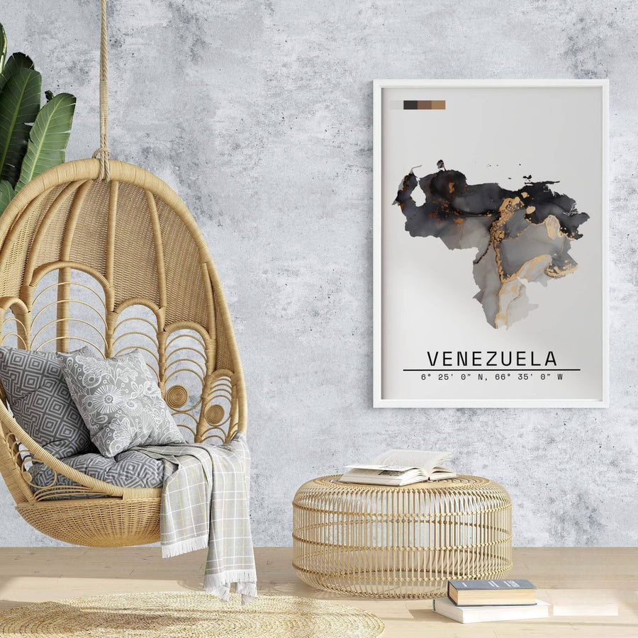 High-quality abstract map print bringing metallic elegance, organic fluid texture, and geographic pride into home interiors. An exclusive from MapYourDreams, you can select your preferred style from borderless paper prints, custom wooden framing, or gallery canvas wraps.