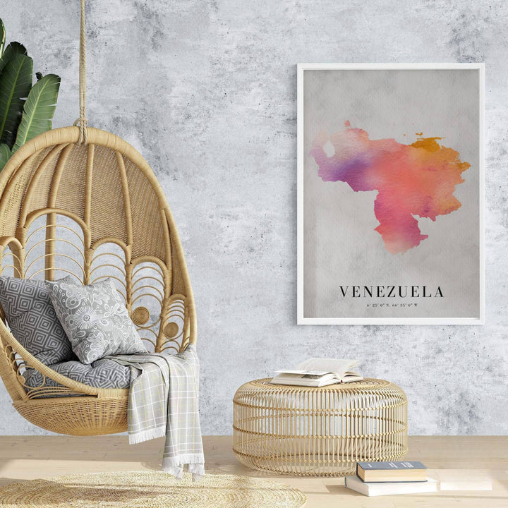 High-quality abstract map print bringing pastel elegance, watercolor texture, and geographic pride into home interiors. An exclusive from MapYourDreams, you can select your preferred style from borderless paper prints, custom wooden framing, or gallery canvas wraps.