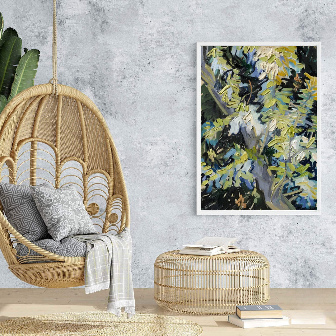 Vintage post-impressionism poster print of Vincent van Gogh Blossoming Acacia Branches 1890 rendered with expressive detail in Auvers-sur-Oise France. Browse archival framed wall art, unframed poster prints, and stretched gallery canvas options at MapYourDreams for dining rooms.