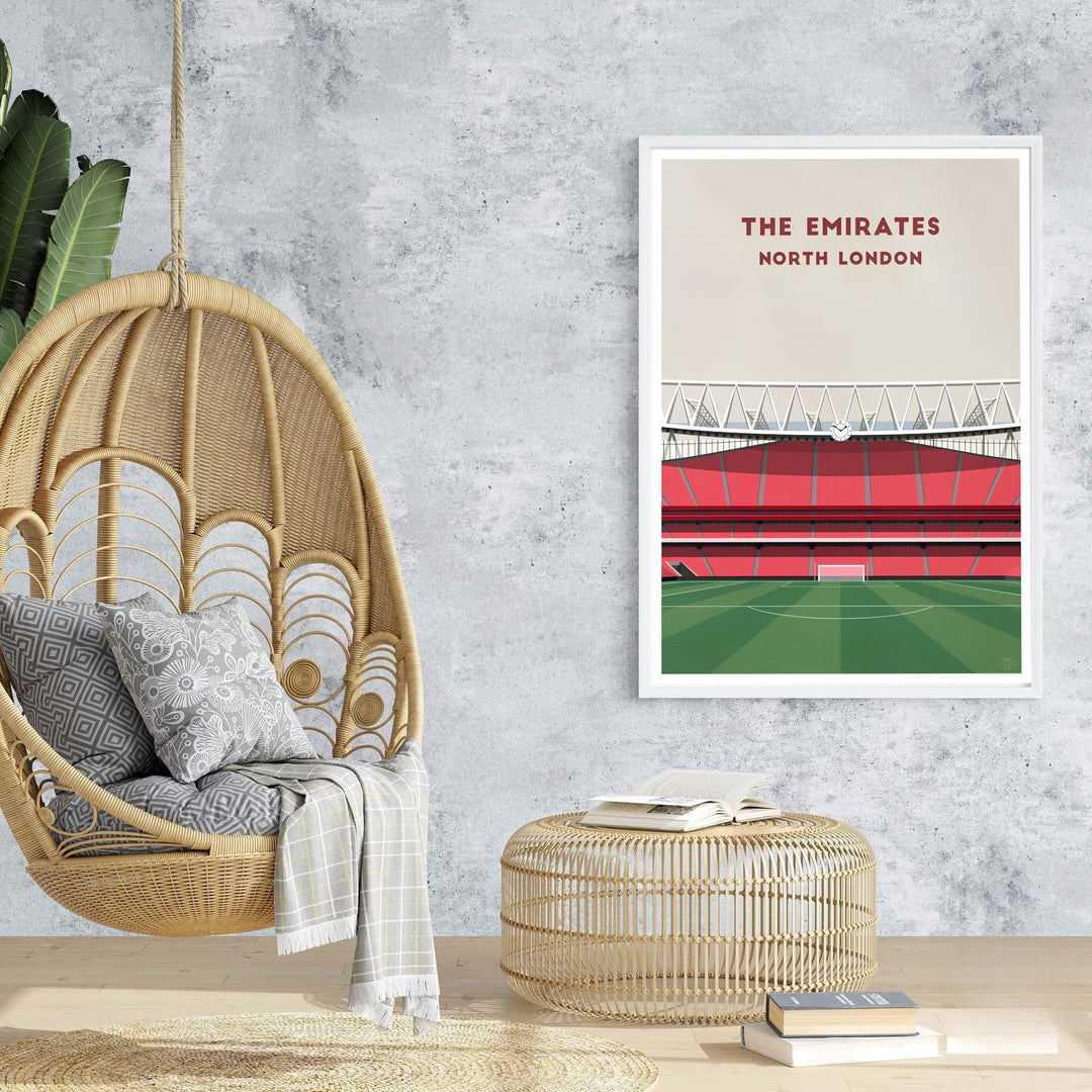 High quality Arsenal Emirates Stadium canvas wall decor art print illustrating pitch views and stand architecture, available as unframed prints, framed options, or canvas for stylish setup.