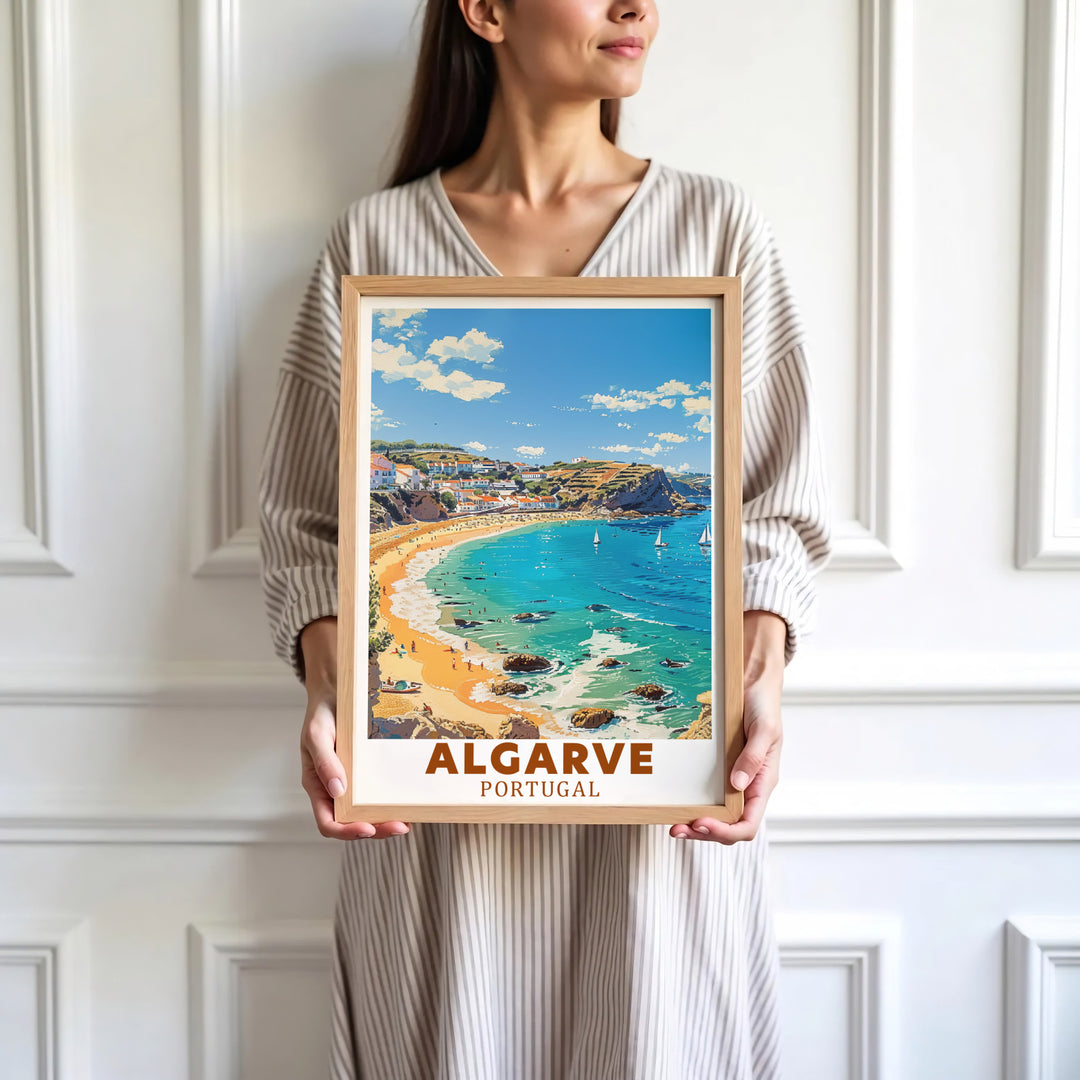 Inspired by classic vintage travel art, this Lagos, Algarve, Portugal print features detailed coastal village scenery. Explore versatile framed, unframed, and canvas options available at MapYourDreams for decor.