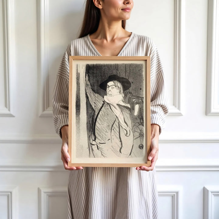 Vintage Parisian portrait print of Henri de Toulouse-Lautrec Aristide Bruant 1893 captured in black and white in Montmartre Paris France. Browse archival framed, unframed, and canvas poster choices at MapYourDreams.