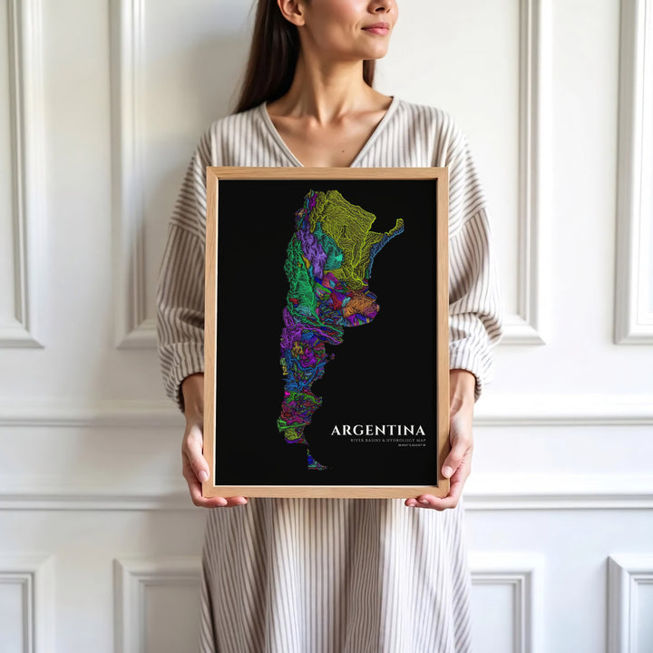 Colorful Argentina river network art showcasing the flowing arteries of the country&