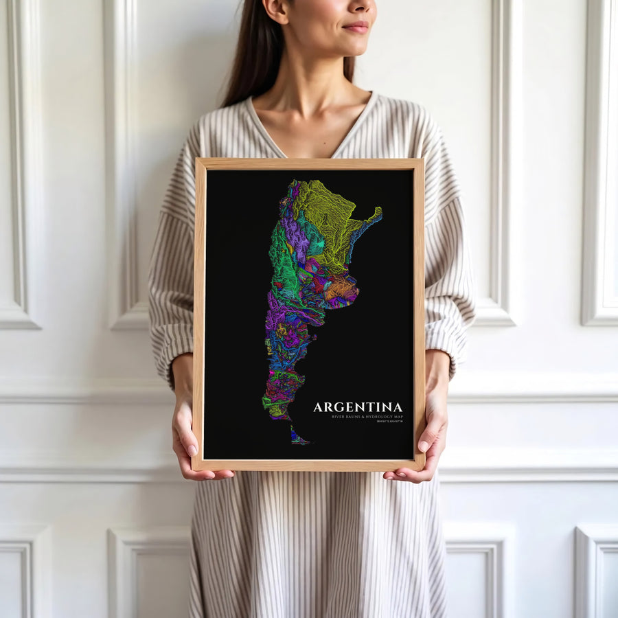 Colorful Argentina river network art showcasing the flowing arteries of the country&