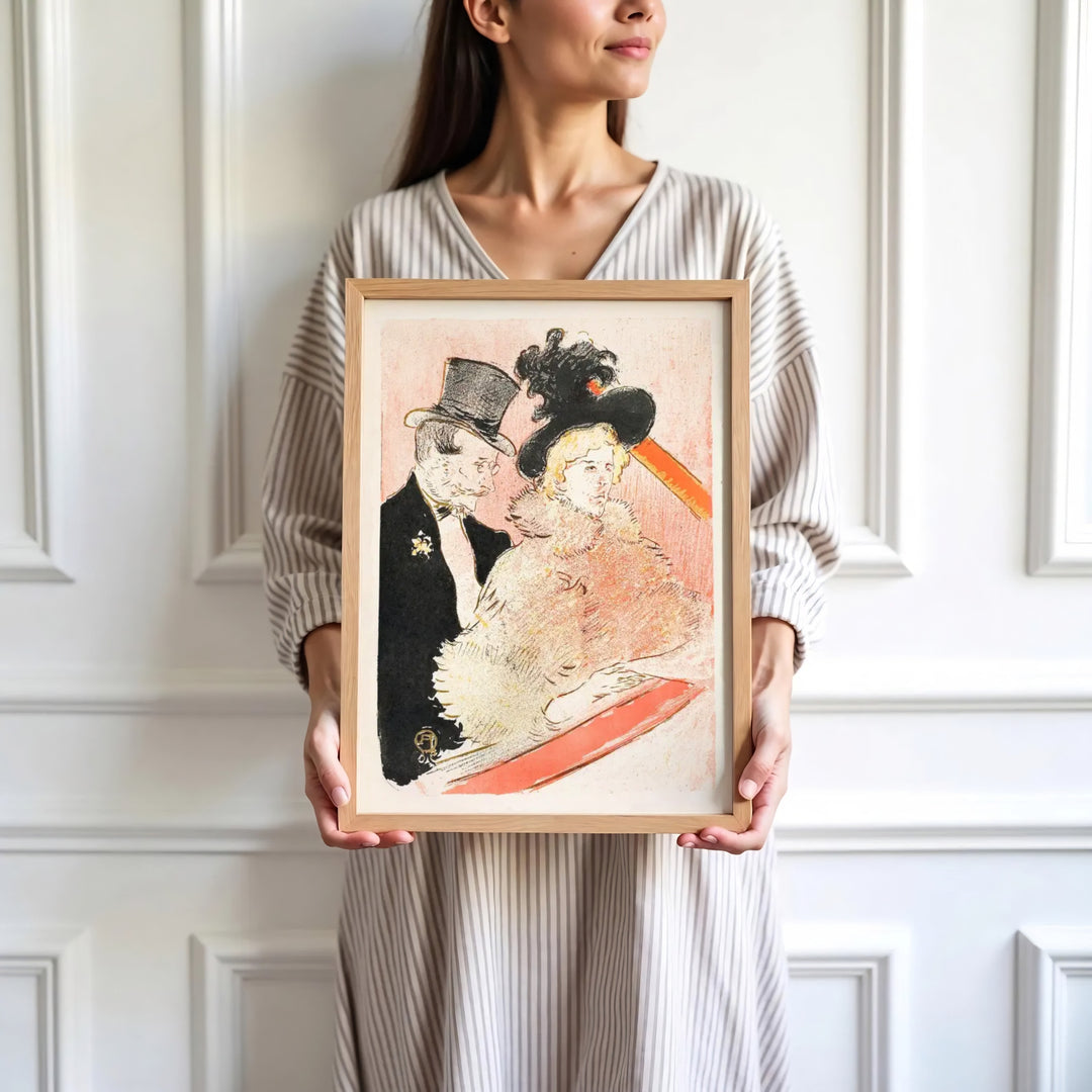 Vintage Parisian opera print of At The Concert (1896), Henri de Toulouse-Lautrec rendered in soft pastel lithograph colors in Paris, France. Browse archival framed wall art, unframed poster prints, and stretched gallery canvas choices available at MapYourDreams for fine decor.