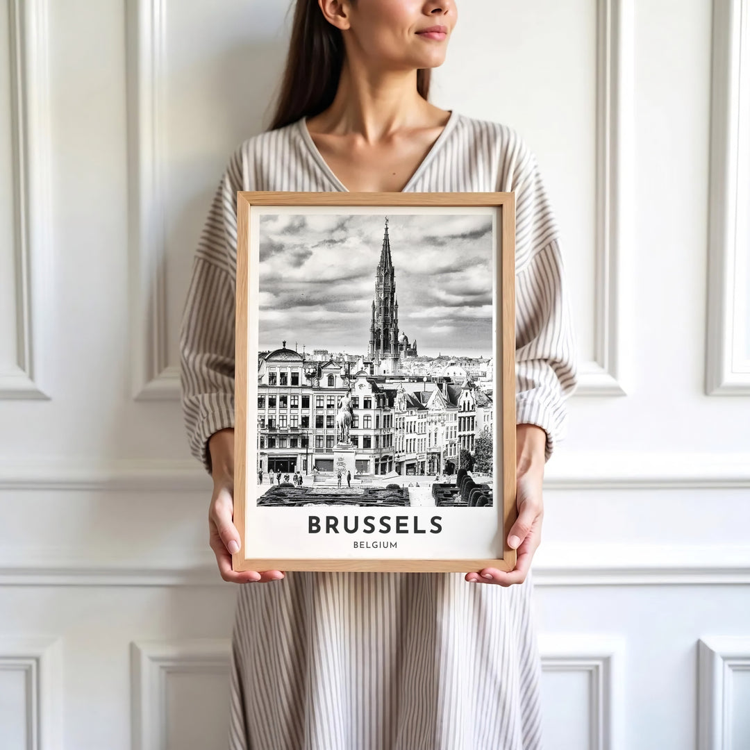 An enchanting photography poster capturing the deep shadows and timeless architectural majesty of Mont des Arts in Brussels, Belgium. Offered by MapYourDreams, this artwork is available in flexible options including unframed paper, custom wooden frames, and gallery canvas wraps.