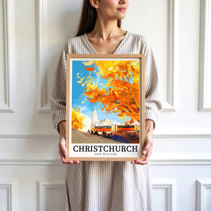 New Zealand urban heritage and scenic autumn streetscape art from Christchurch shine in this wall print. Order custom framed, unframed, and canvas options at MapYourDreams for an elegant accent.