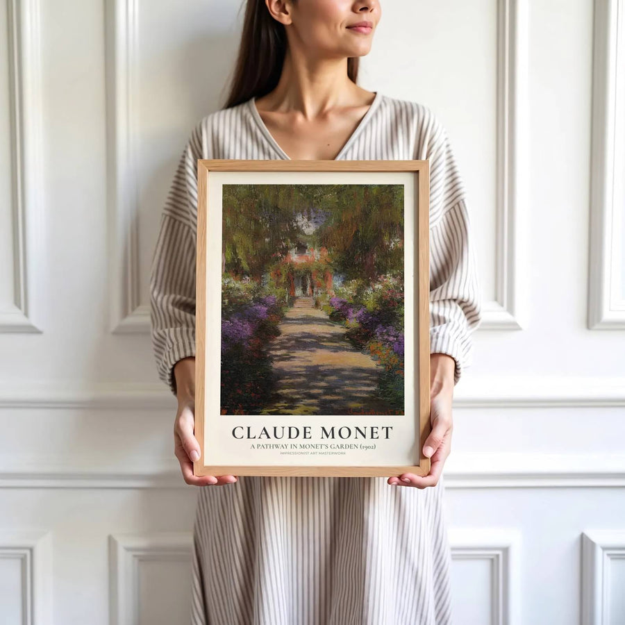 Highlighting gentle watercolor brushstrokes and a deeply calming botanical palette from Giverny, France, this historic A Pathway In Monets Garden 1902 wall art adds instant sophistication. MapYourDreams accommodates diverse styling preferences with flexible choices, including unframed paper prints, custom framed finishes, and premium gallery canvas wraps.