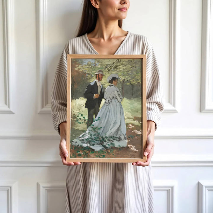 Highlighting gentle watercolor brushstrokes and a deeply calming woodland palette from 19th-century France, this historic Bazille And Camille 1865 wall art adds instant sophistication. MapYourDreams accommodates diverse styling preferences with flexible choices, including unframed paper prints, custom framed finishes, and premium gallery canvas wraps.