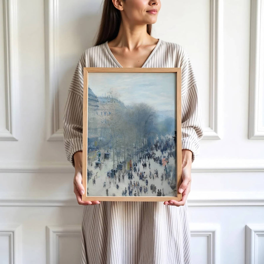 Highlighting gentle watercolor brushstrokes and a deeply calming urban palette from 19th-century France, this historic Boulevard Des Capucines 1873 wall art adds instant sophistication. MapYourDreams accommodates diverse styling preferences with flexible choices, including unframed paper prints, custom framed finishes, and premium gallery canvas wraps.