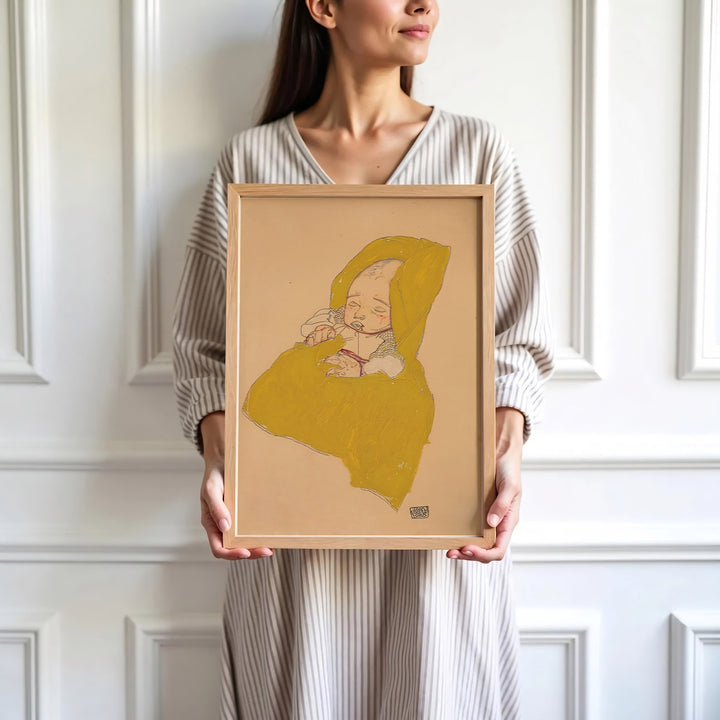 High-definition museum baby print of Egon Schiele Infant On A Changing Pad 1915 at Leopold Museum Vienna displaying refined gouache draughtsmanship style. Order custom framed wall art, unframed poster prints, and stretched gallery canvas formats directly at MapYourDreams store for wall transformations.