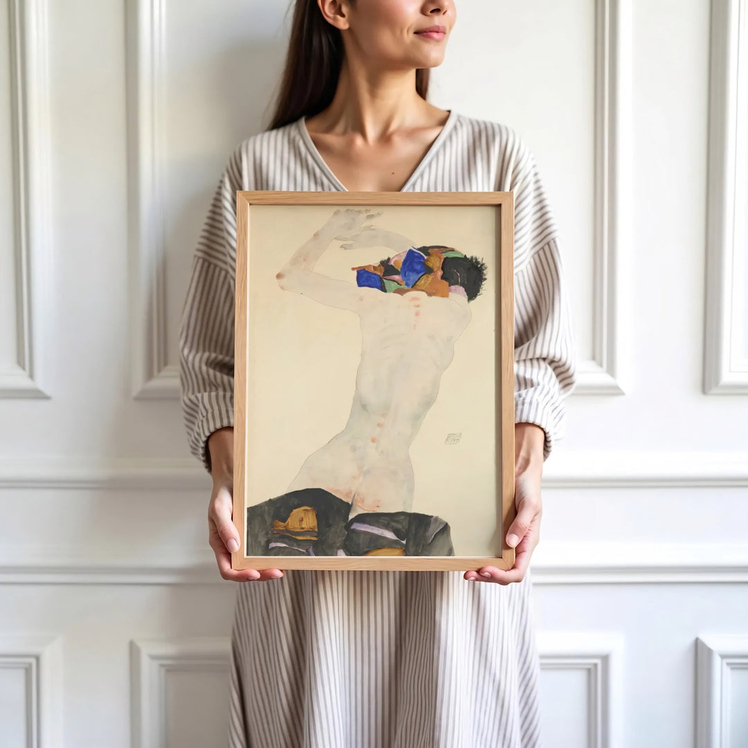 High-definition museum figure print of Egon Schiele Nude With Colorful Cloth 1911 at Leopold Museum Vienna displaying refined draughtsmanship style. Order custom framed wall art, unframed poster prints, and stretched gallery canvas formats directly at MapYourDreams store for wall transformations.