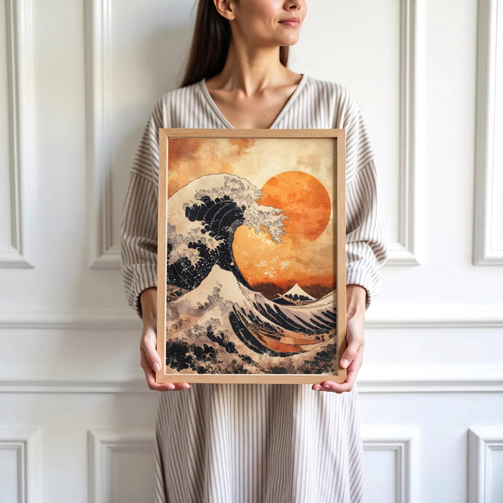 High-definition Japanese Ukiyo-e sunset ocean print of Hokusai Great Wave artwork by artist Katsushika Hokusai referencing Sagami Bay off Kanagawa. Order custom framed, unframed, and canvas print options at MapYourDreams.