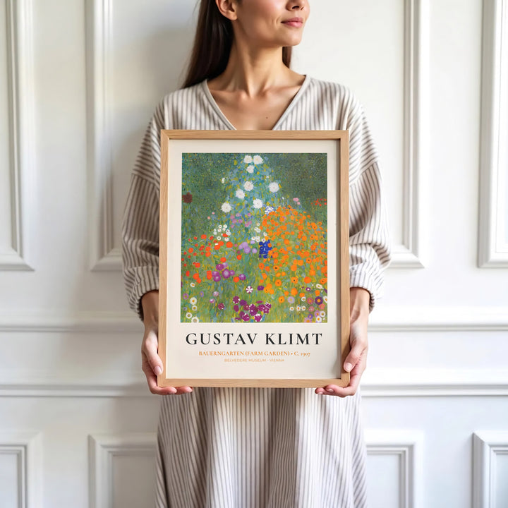 High-definition historical floral print of Gustav Klimt Bauerngarten Farm Garden 1907 portraying Belvedere Museum masterpieces from Vienna, Austria. Order custom framed wall art, unframed poster prints, and stretched gallery canvas formats directly at MapYourDreams.