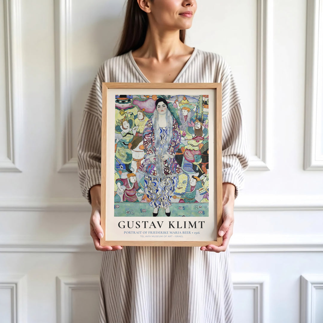 High-definition fashion portrait poster of Gustav Klimt Portrait Of Friederike Maria Beer 1916 portraying European art history from Tel Aviv Museum of Art in Israel. Order custom framed wall art, unframed poster prints, and stretched gallery canvas formats directly at MapYourDreams store.