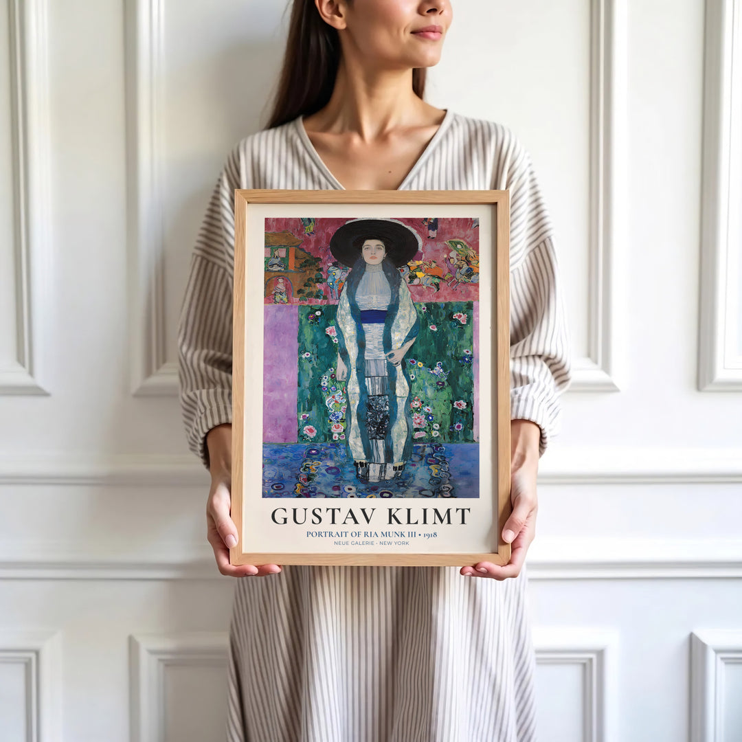 High-definition historical portrait poster of Gustav Klimt Portrait Of Ria Munk III 1918 portraying late European art history from Neue Galerie New York. Order custom framed wall art, unframed poster prints, and stretched gallery canvas formats directly at MapYourDreams store.