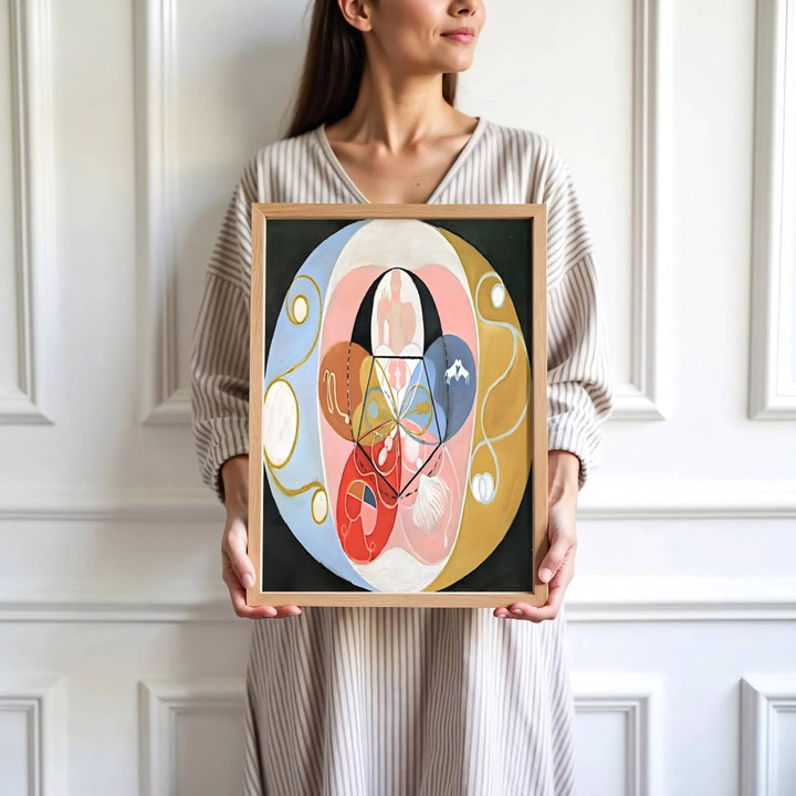 Highlighting gentle textural contrasts and a deeply calming cosmic palette, this historic Hilma af Klint Evolution No 14 print reproduction adds instant warmth, depth, and sophistication to any room. Offered by MapYourDreams, this artwork is available in flexible options including unframed paper, custom wooden frames, and gallery canvas wraps.