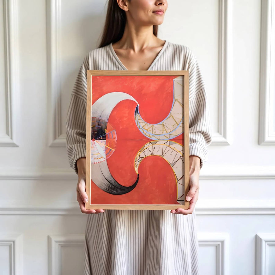 Highlighting gentle textural contrasts and a deeply calming cosmic palette, this historic Hilma af Klint Group VII The Moon print reproduction adds instant warmth, depth, and sophistication to any room. Offered by MapYourDreams, this artwork is available in flexible options including unframed paper, custom wooden frames, and gallery canvas wraps.
