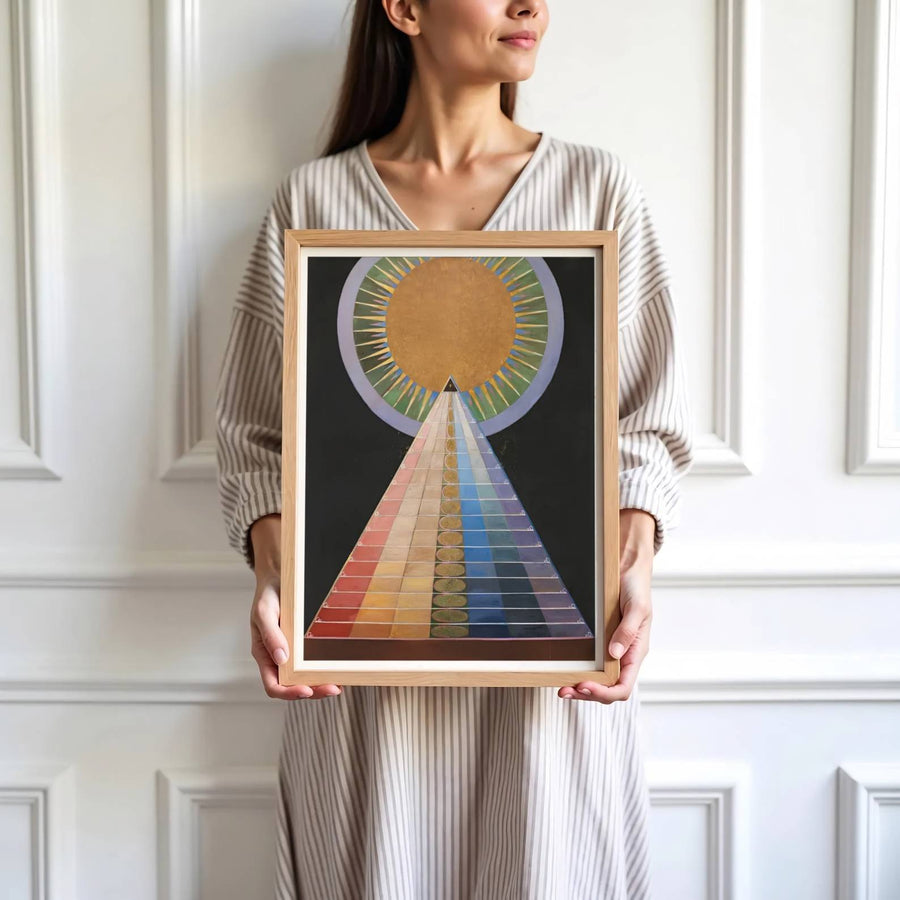 Highlighting gentle textural contrasts and a deeply calming cosmic palette, this historic Hilma af Klint Group X Altarpiece print reproduction adds instant warmth, depth, and sophistication to any room. Offered by MapYourDreams, this artwork is available in flexible options including unframed paper, custom wooden frames, and gallery canvas wraps.