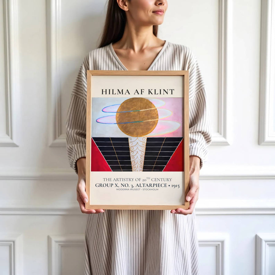 Highlighting gentle textural contrasts and a deeply calming cosmic palette from Stockholm exhibition archives, this historic Hilma af Klint Group X No 3 Altarpiece print adds instant sophistication. Offered by MapYourDreams, this artwork is available in flexible options including unframed paper, custom wooden frames, and gallery canvas wraps.